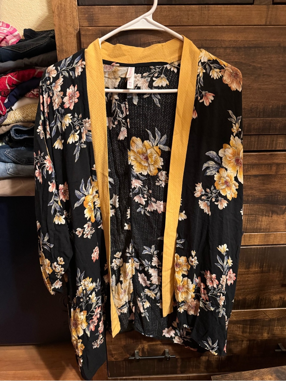 Black Floral Open-Front Kimono